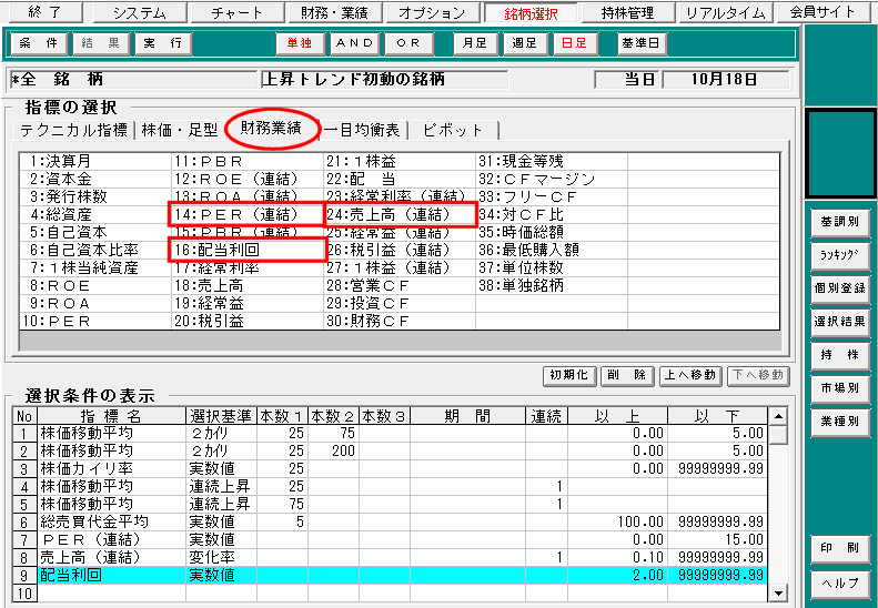 銘柄を更に絞り込む場合