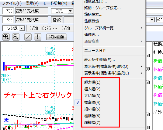 ローソク足の太さ変更